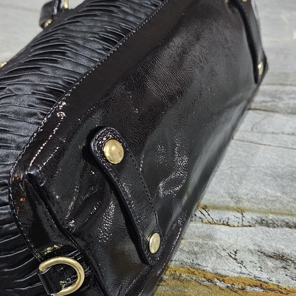 Coach Black Ruched Leather Satchel Shoulder Gold Hardware Bag - Picture 13 of 17